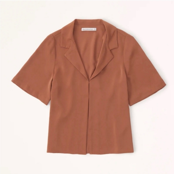 Abercrombie Women's Short Sleeve Collared‎ Fall Blouse Hook Loop in Rust Size XS - Picture 1 of 8